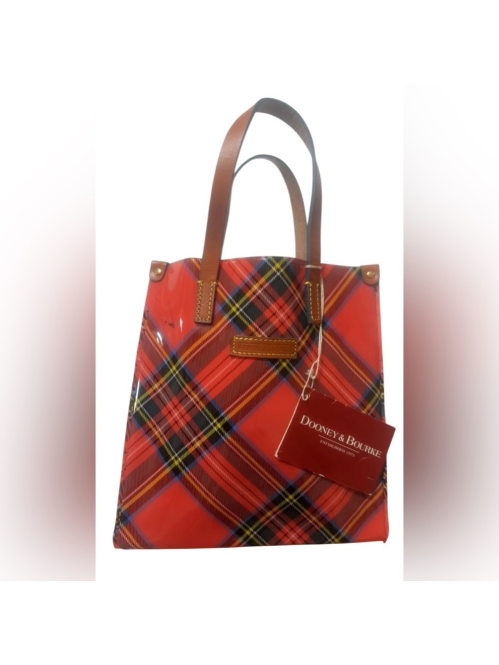 Dooney & Bourke Red Tartan Patent Leather Tote NWT - Picture 5 of 5